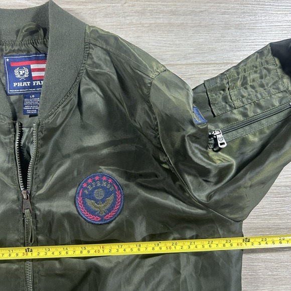 Vintage Phat Farm Bomber Jacket Mens Large Airborne Patches Dark Green Full Zip - Picture 13 of 15